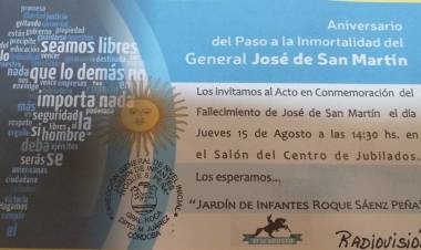Invitación al Acto  "Aniversario del Paso a la Inmortalidad del General José de San Martín."