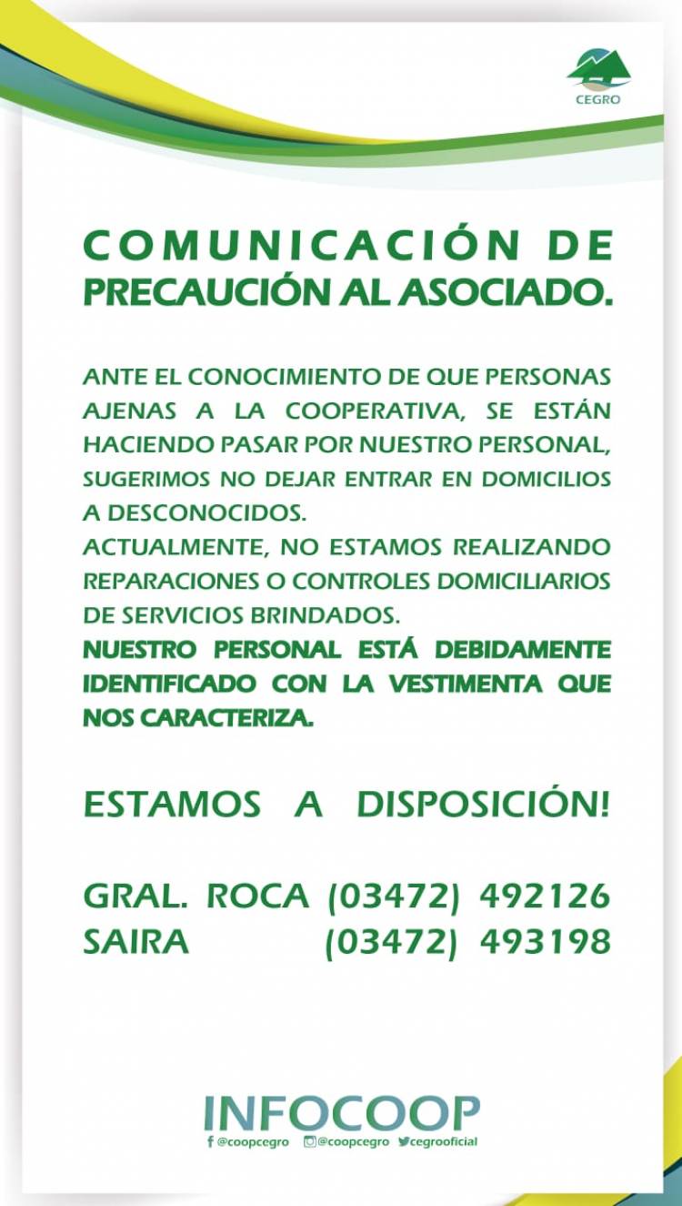 Comunicado de la Cooperativa CEGRO.