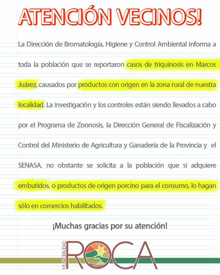 Comunicado de la Dirección de Bromatología, Higiene y Control Ambiental.